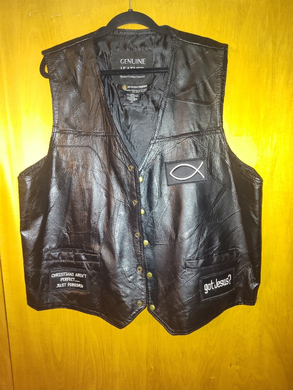 Giovanni Navarre Black Men's Vest with Christian Patch